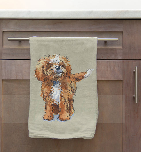 Cavapoo Red & White Tea Towel
